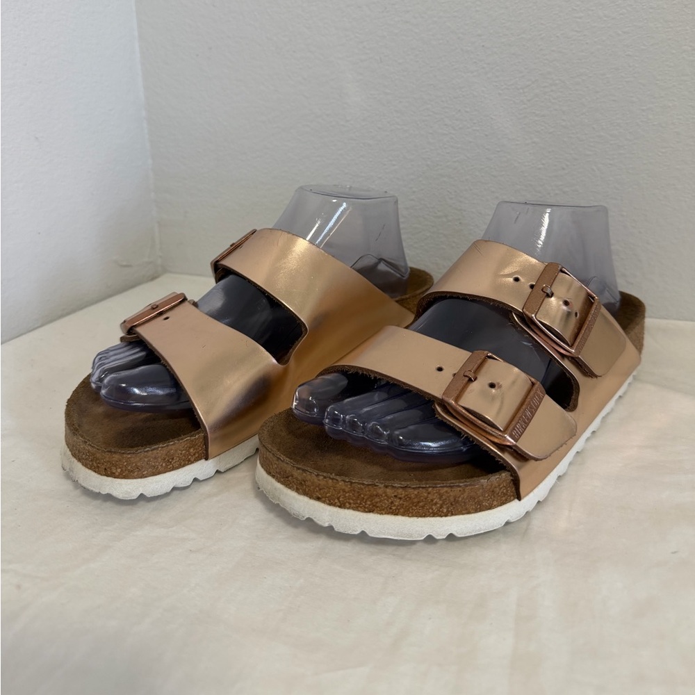 Birkenstock Arizona Rose Gold sandals double buckle size 38